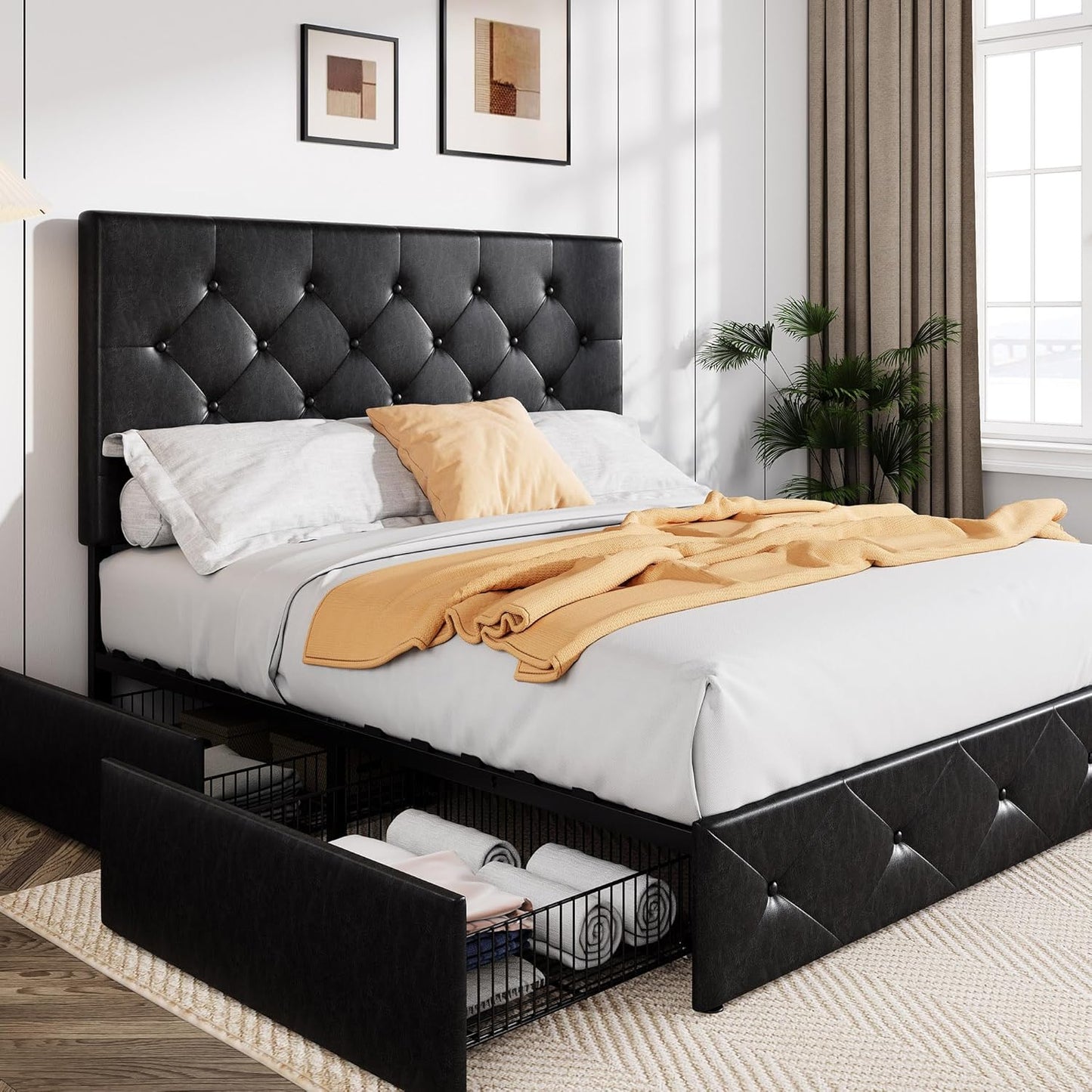 Allewie Upholstered Queen Size Platform Bed Frame with Storage