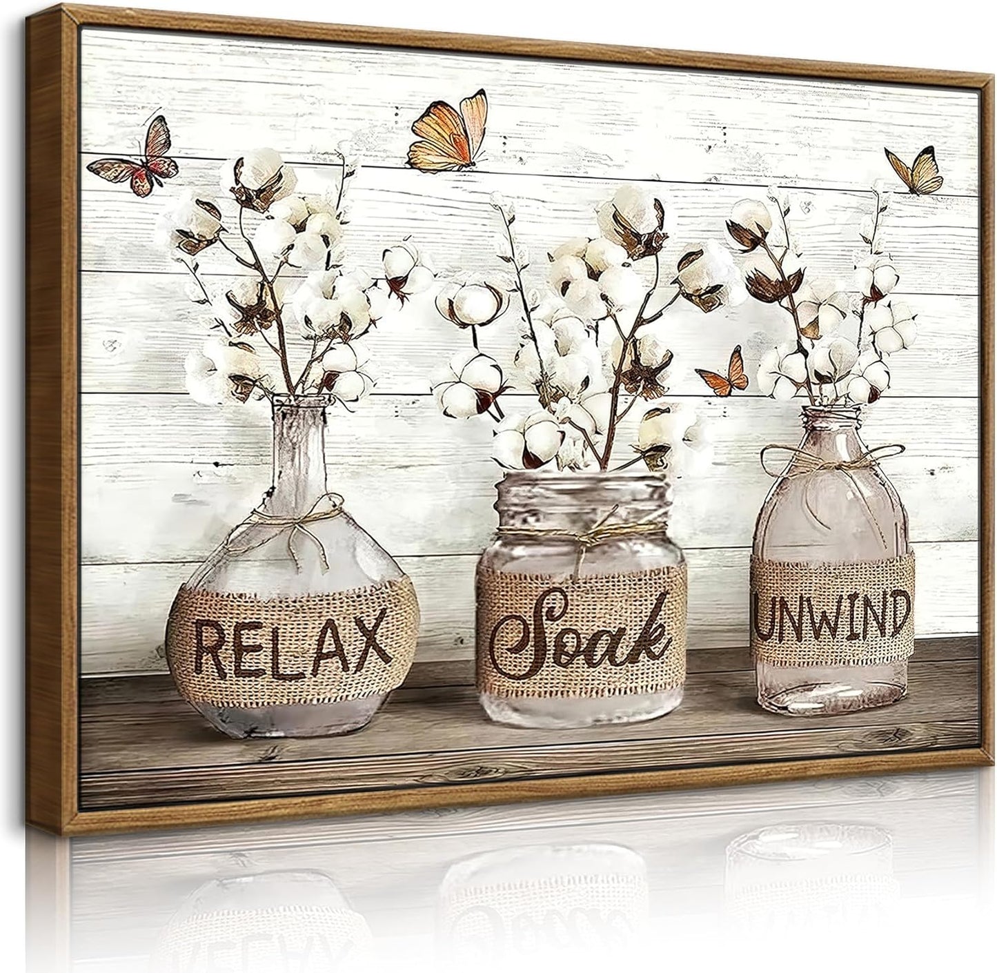 Framed Farmhouse Bathroom Wall Art Rustic Cotton Flower Decor