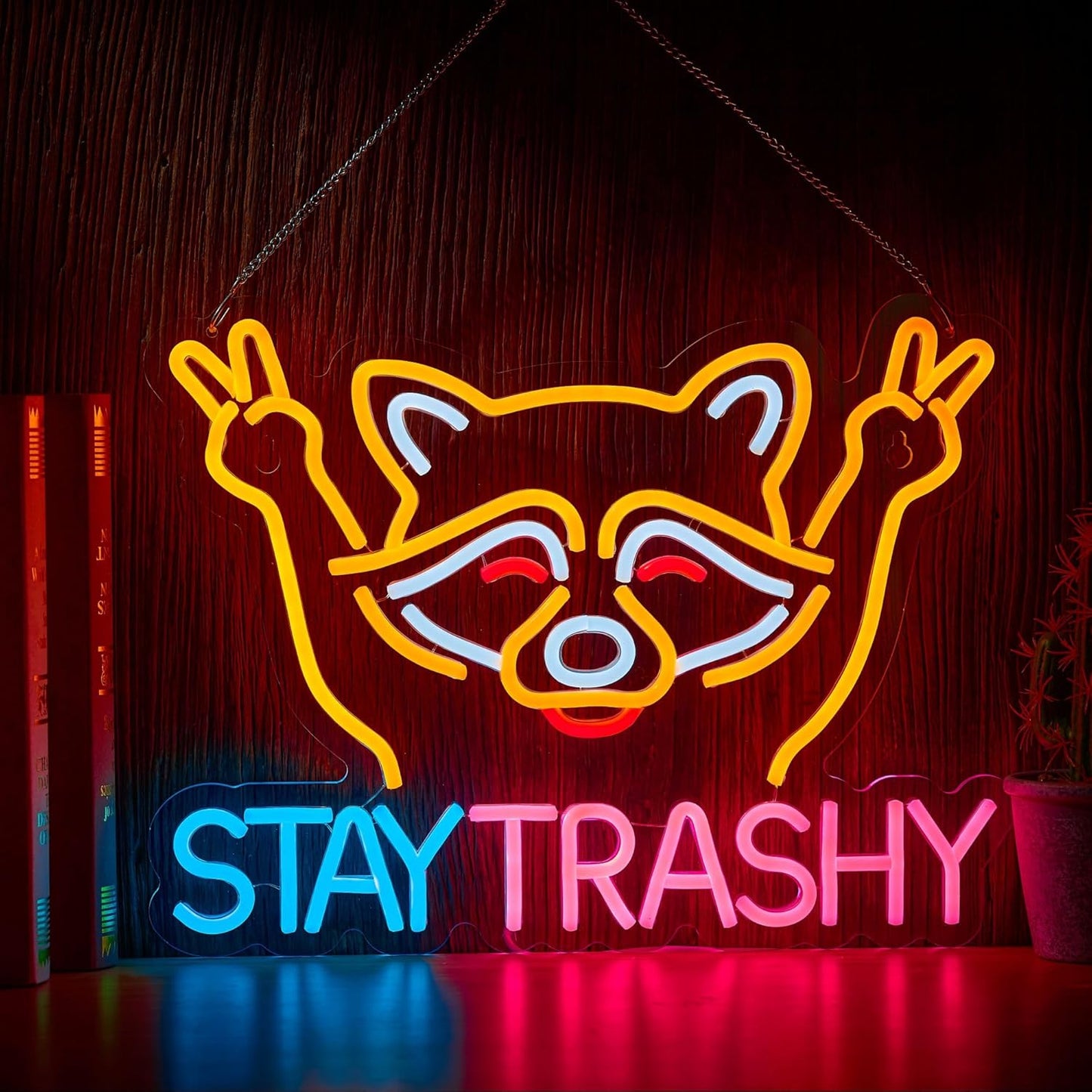 Stay Trashy Racoon Neon Sign for Unique Wall Decor and Art