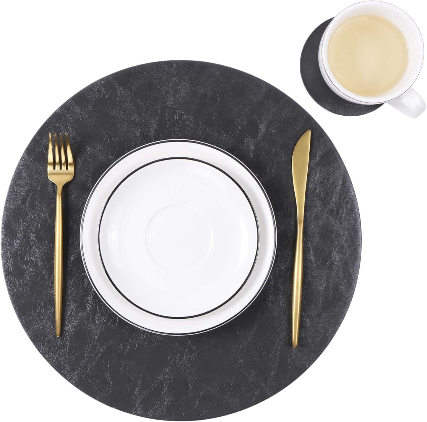 Set of 6 Embossed PU Leather Placemats for Dining Tables