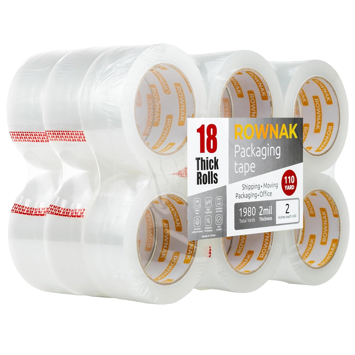 Clear Packing Tape 18 Rolls - Heavy Duty 2.0mil Wide Tape