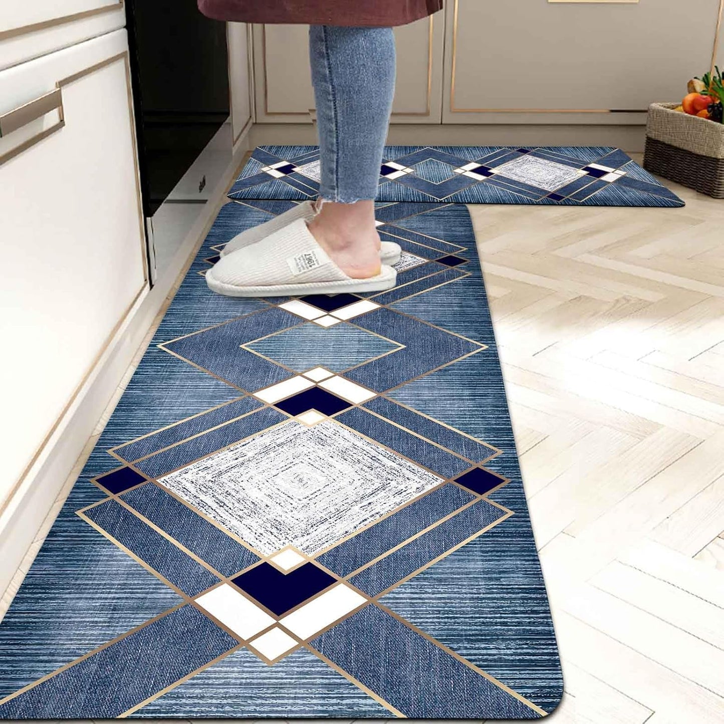 Blue Kitchen Rugs Mats Set of 2 for Comfort and Style