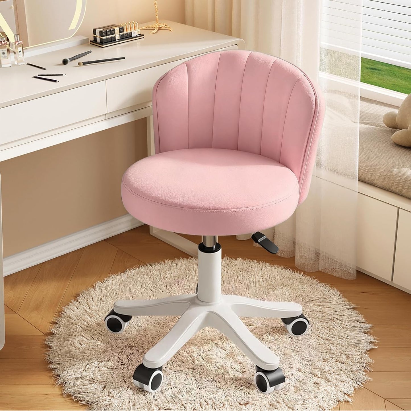 Small Round Rolling Desk Chair for Comfy Vanity Use