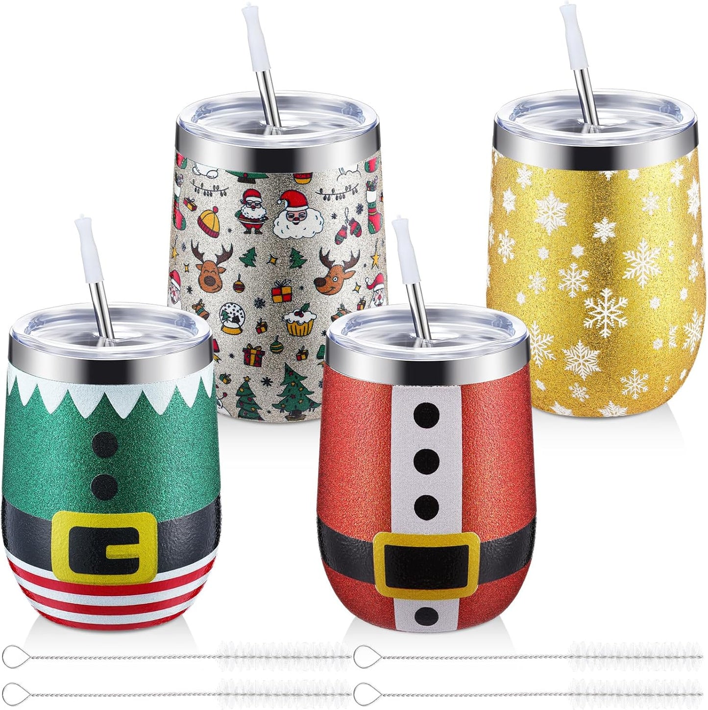 Christmas Glitter Tumblers Set - 12 oz Insulated Wine Cups