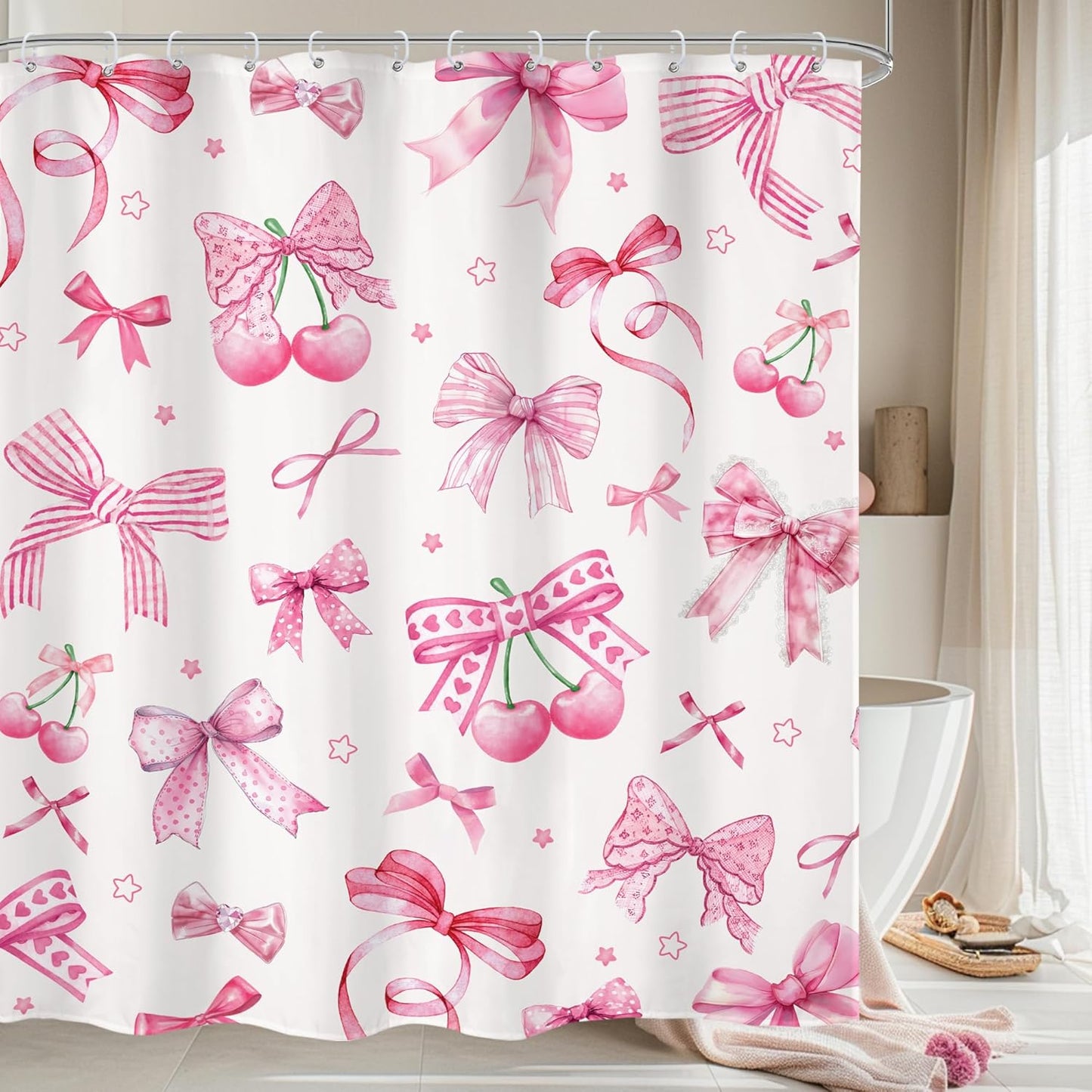 Girly Pink Cherry Shower Curtain
