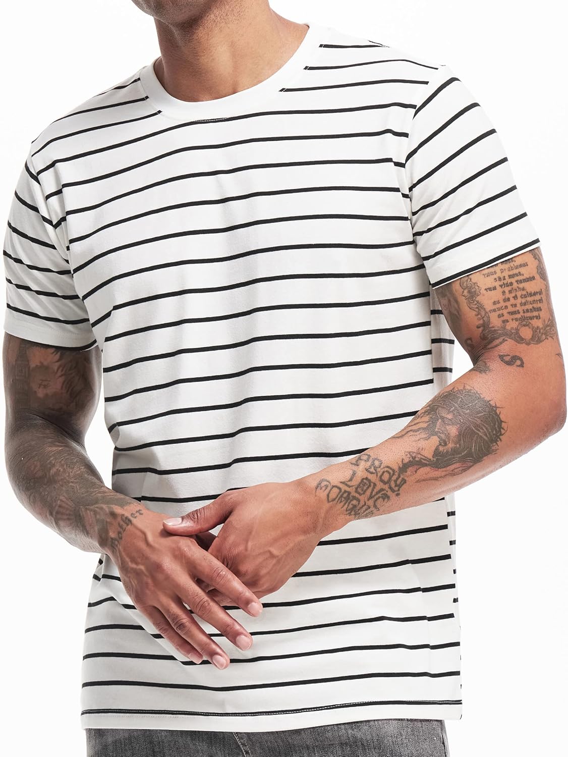 VEIISAR Men's Crewneck Striped T-Shirt for Comfort and Style