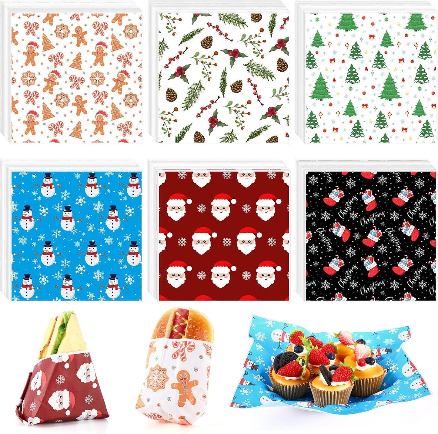 600 Pcs Christmas Wax Paper Sheets for Festive Food Wrapping
