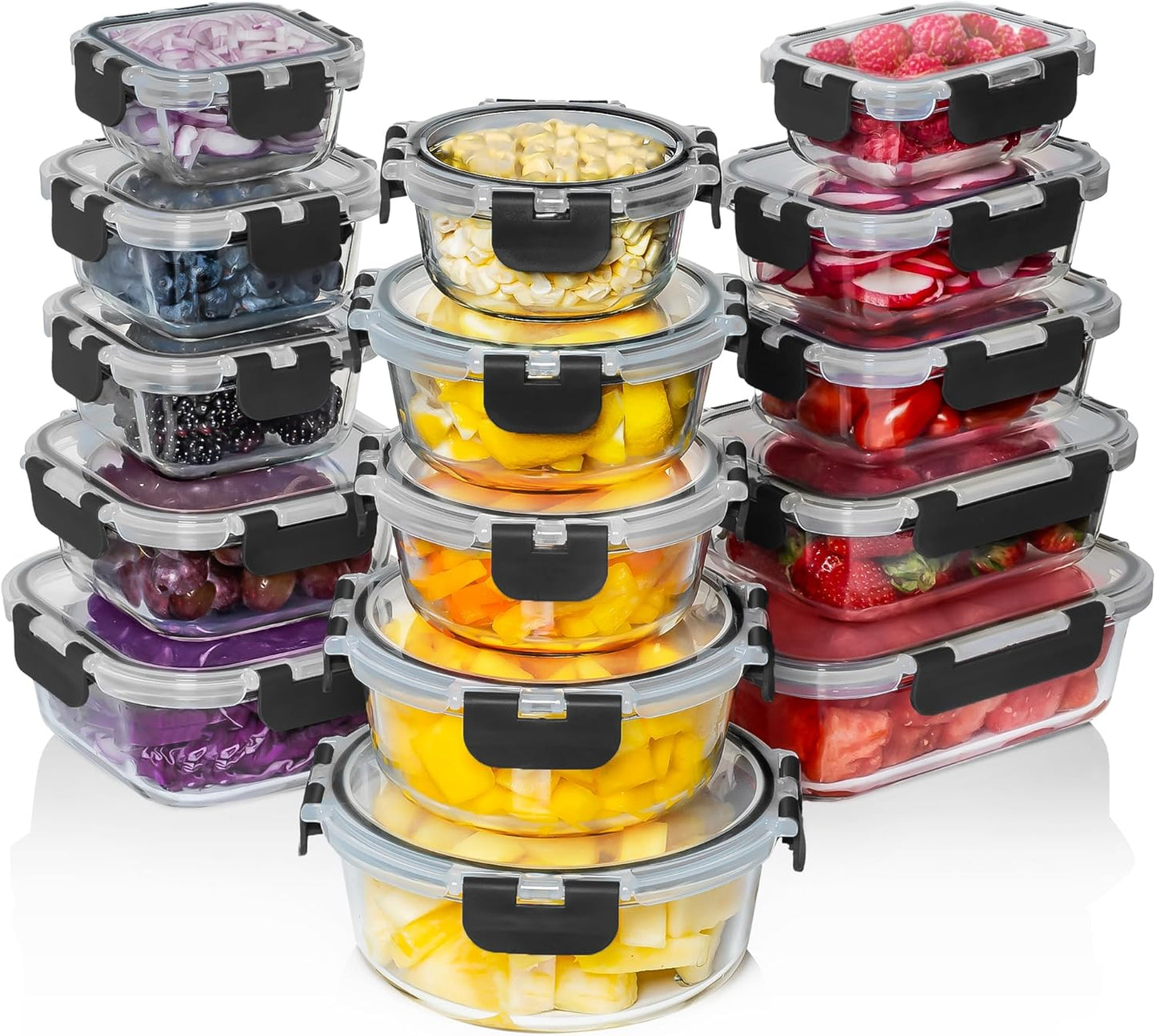 Reusable Glass Meal Prep Containers - Airtight Snap Lids