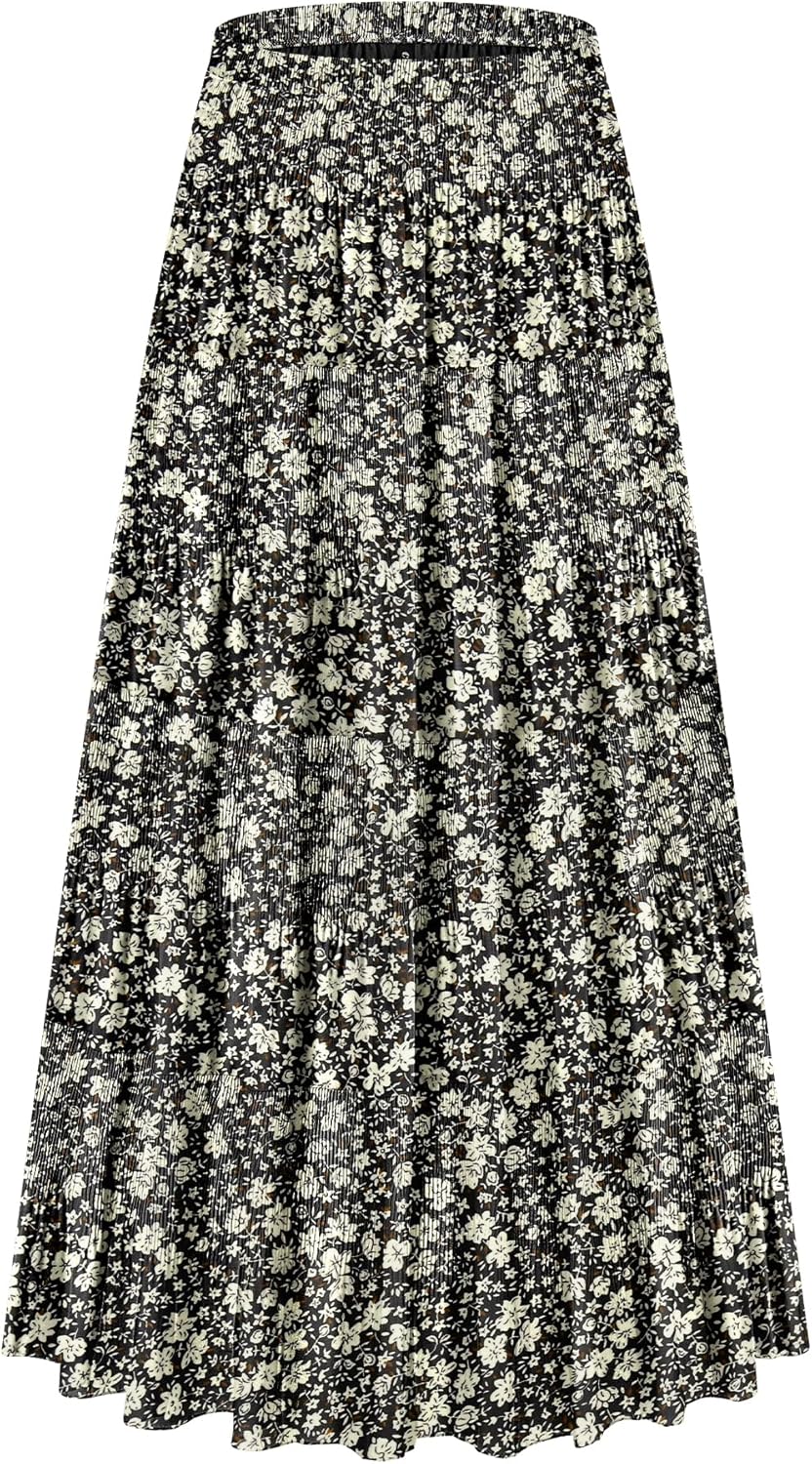 Chiffon Elastic High Waist Tiered Floral Maxi Skirt for Women