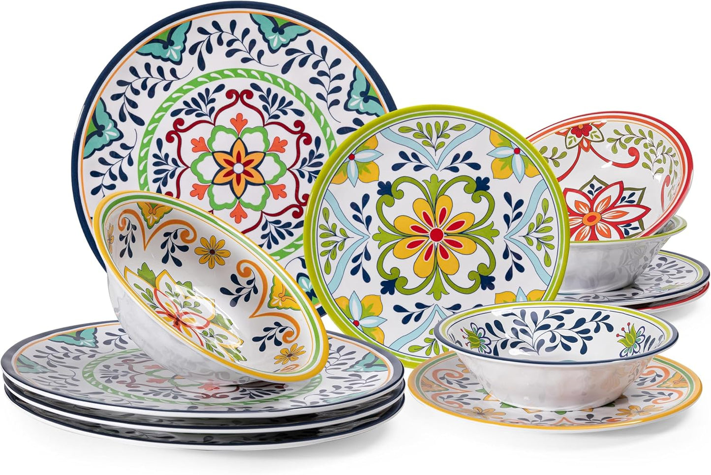12 pcs Talavera Melamine Dinnerware Set for Indoor and Outdoor Use