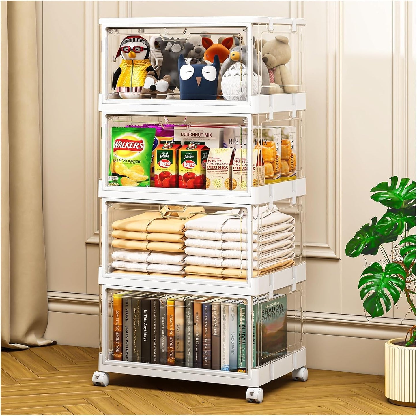 Clear Storage Bins with Lid 24Qt - Stackable Organizers for Home