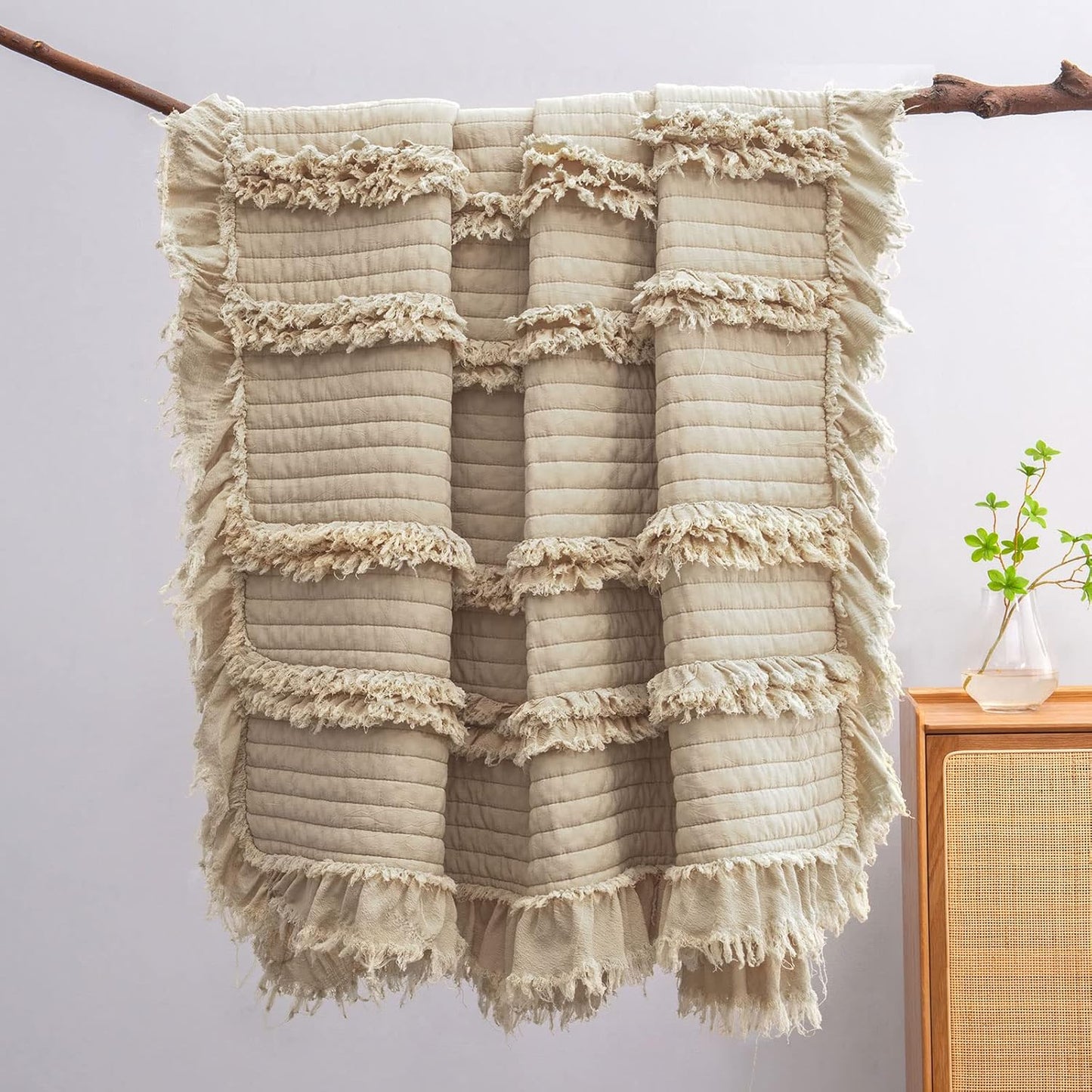 Ultra Soft Pre-Washed Quilted Boho Beige Twin Blanket