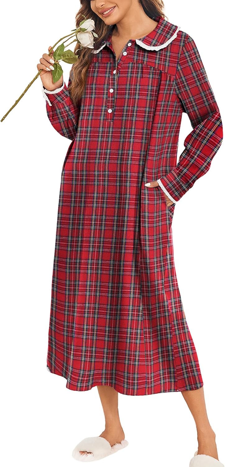 Ekouaer Womens Flannel Nightgowns for Cozy Christmas Nights
