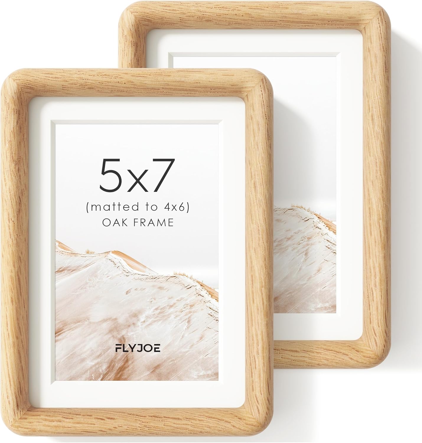 5x7 Picture Frame Set of 2, Natural Solid Oak Wood Frames