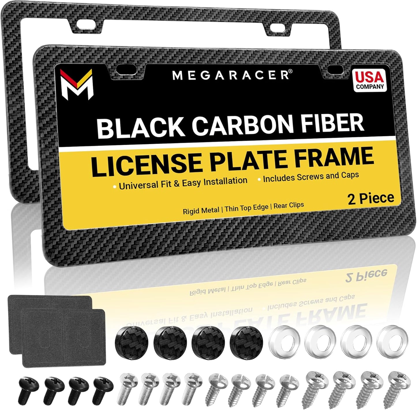 Mega Racer Premium Carbon Fiber License Plate Frames - 2 Pack