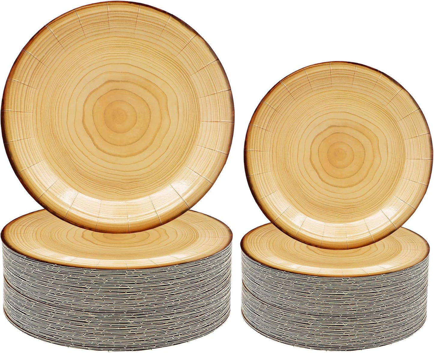 50Pcs Wood Grain Rustic Dinner Plates Set - Camp-Fire Party Supplies
