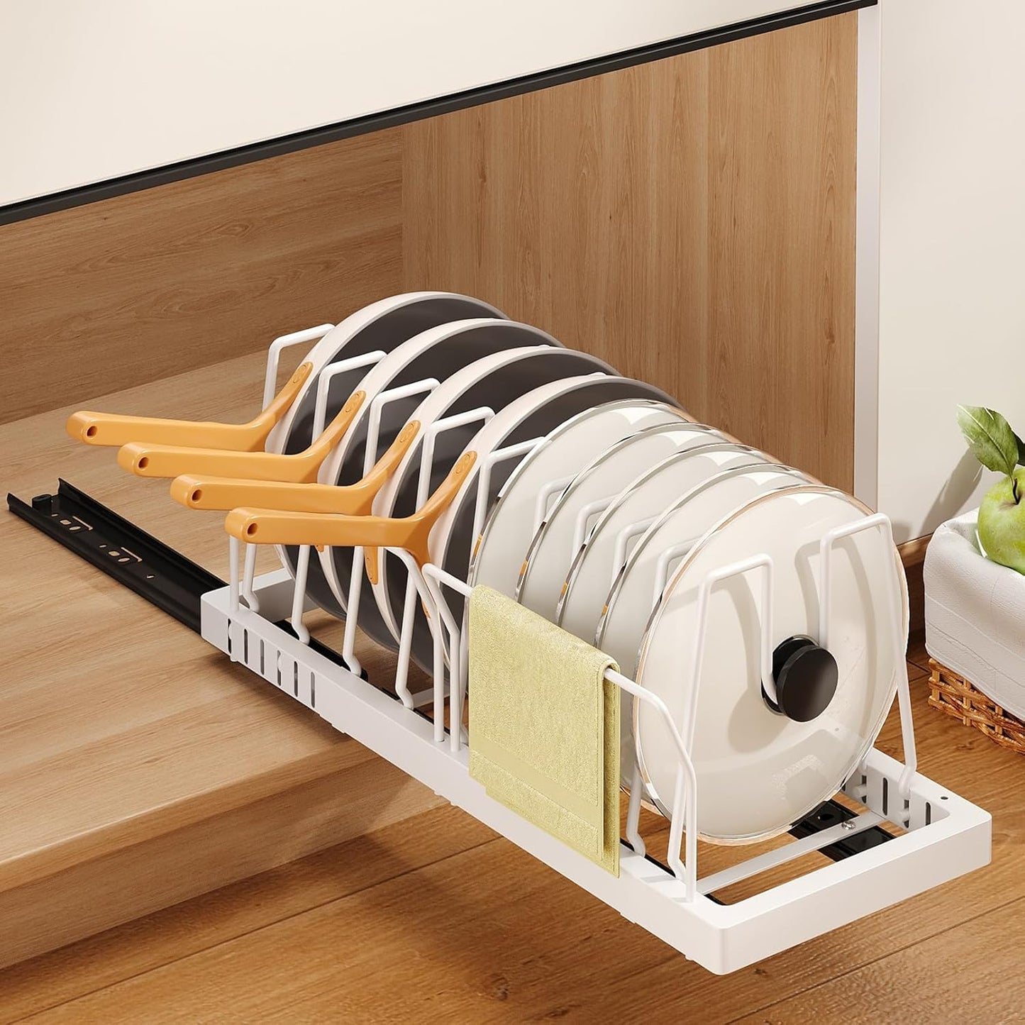 Pots and Pans Organizer Under Cabinet with Adjustable Dividers