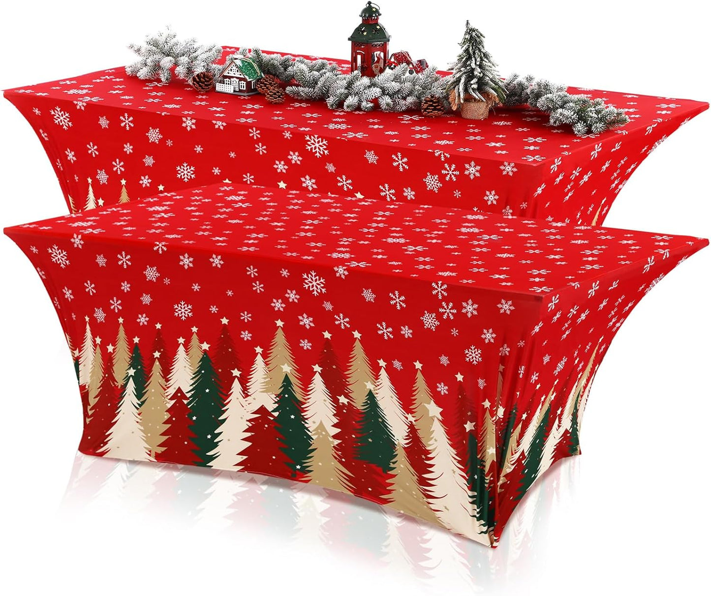 Oudain 2 Pcs Christmas Stretch Table Cover for Holiday Decor