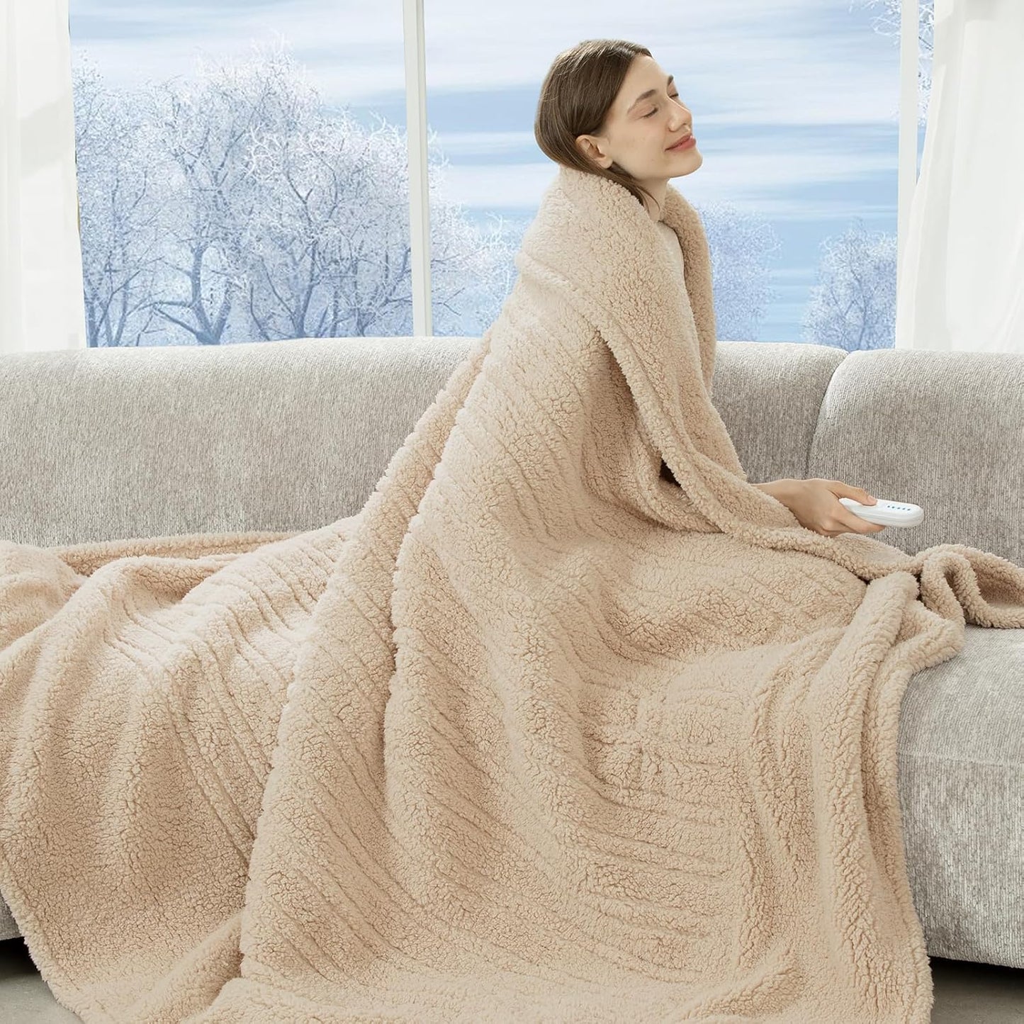 Electric Blanket Twin 62inX84in - Soft Double Sided Sherpa