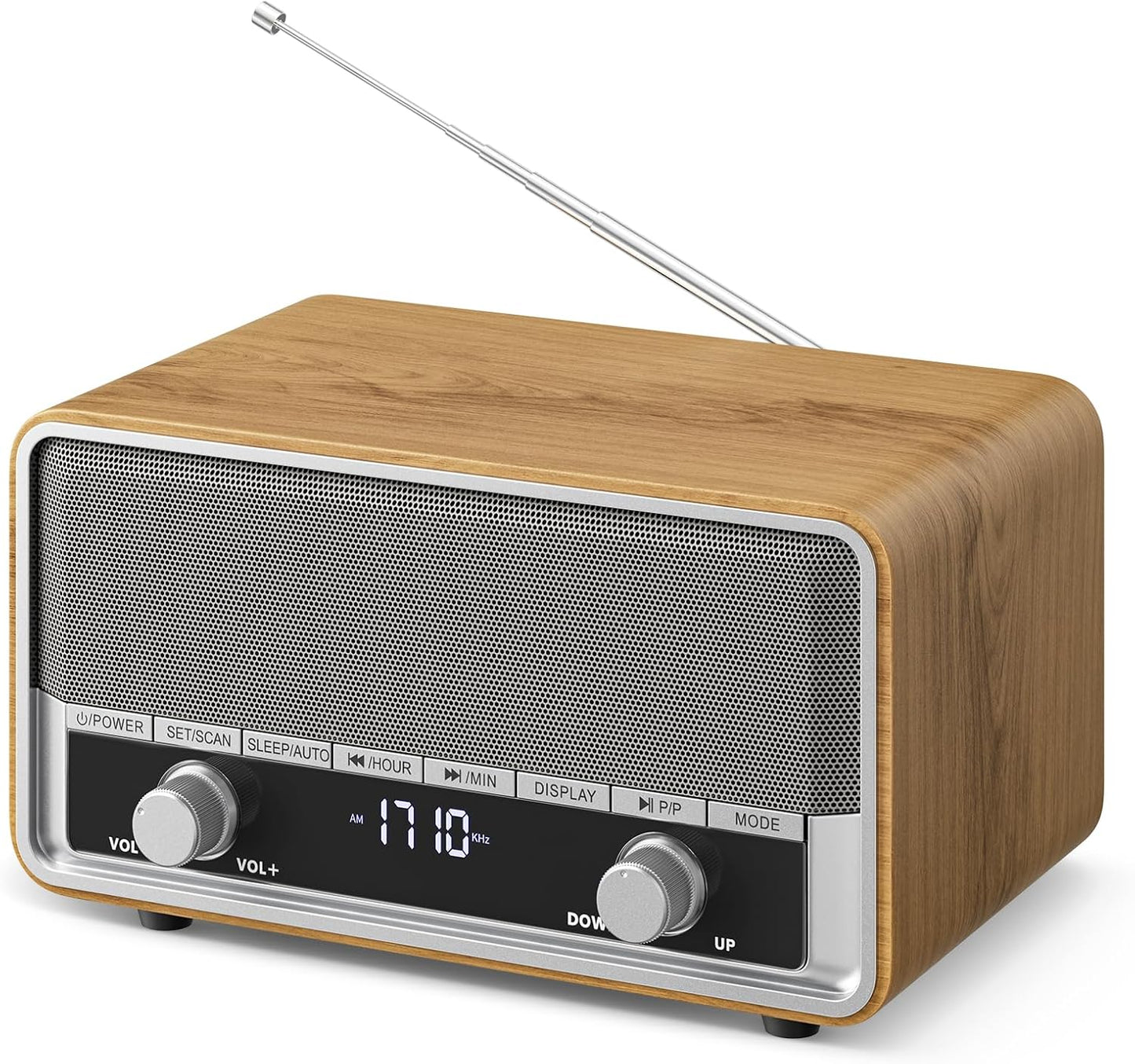 Retro AM FM Radio with Bluetooth and Digital Clock Display