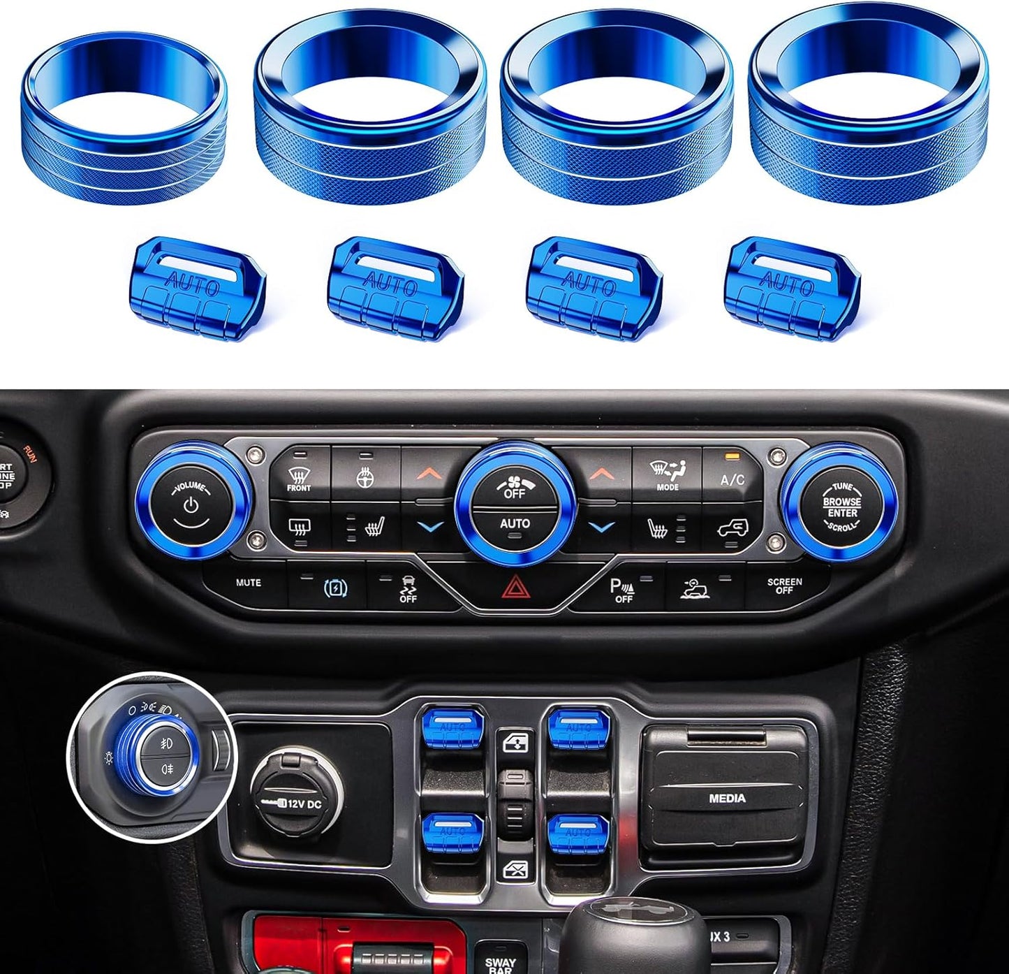8PCS Metal Button Knob Cover Set for Jeep Wrangler JL & Gladiator