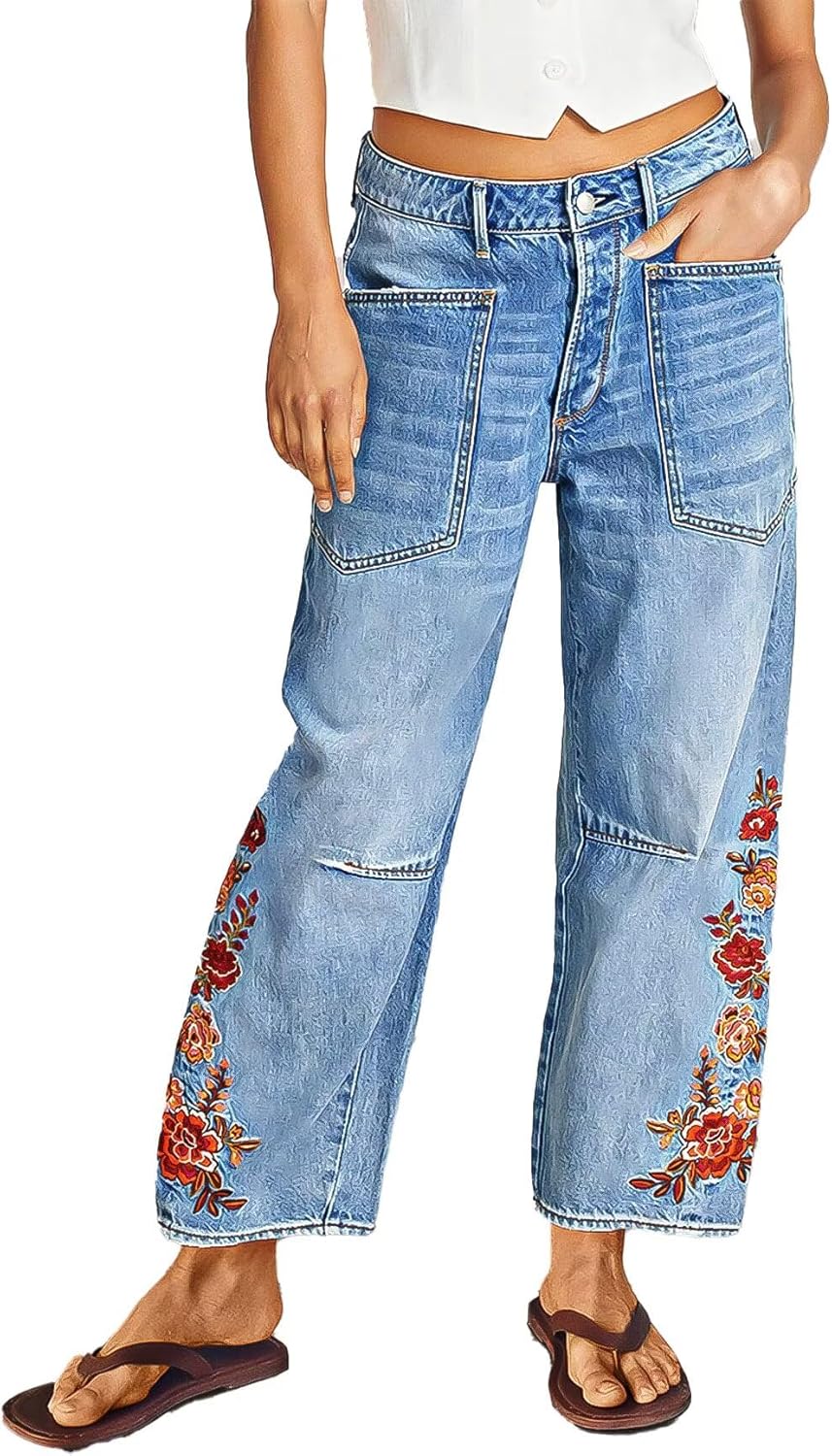 Flamingals Women's Mid Rise Straight Leg Casual Jeans with Style