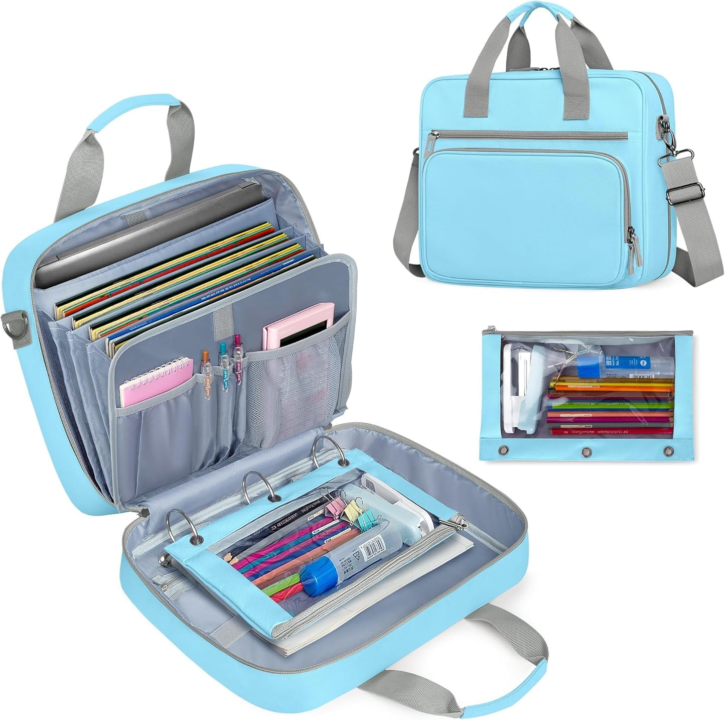 Yarwo 3 Ring Zipper Binder with Pouch for 14 Inch Laptop