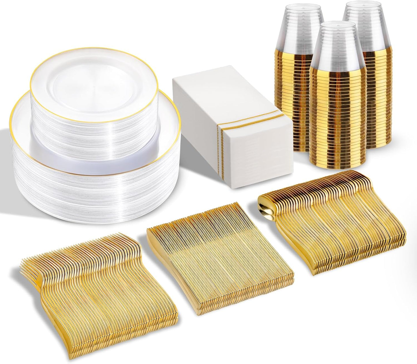 SUT 350Pcs Plastic Dinnerware Set for 50 Guests, Elegant Design