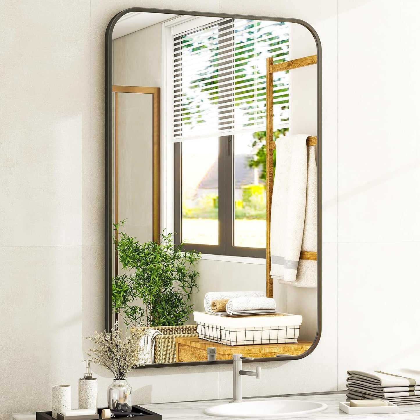 20 x 28 Inch Rounded Rectangular Bathroom Mirror for Decor