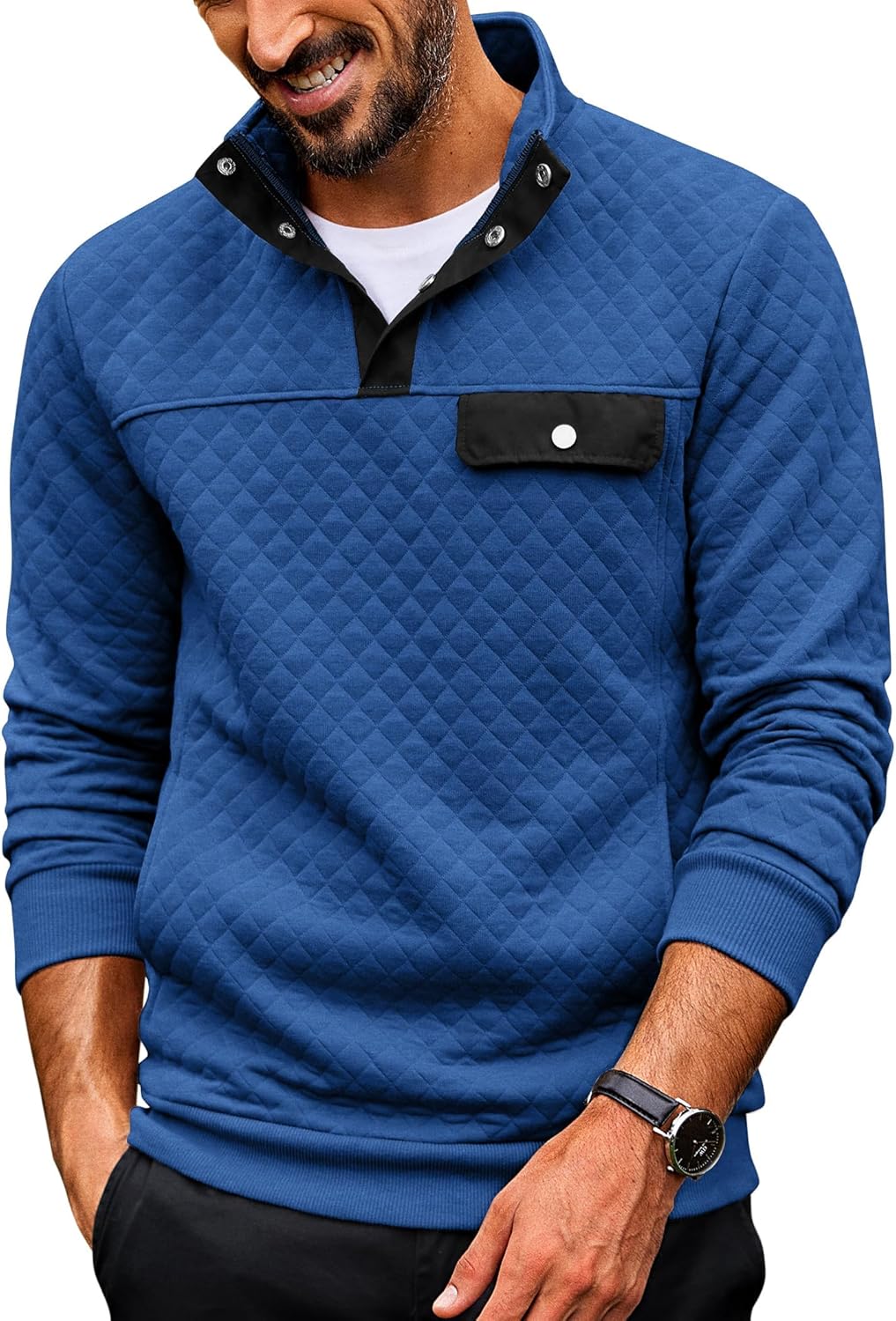 Stylish Quilted Sweatshirts for Men with Quarter Button Design
