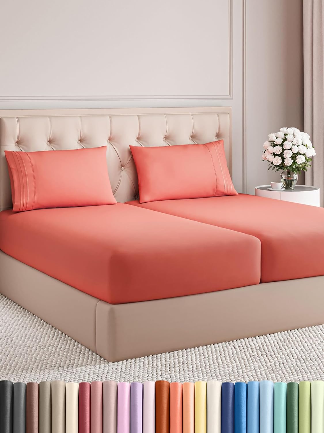Hotel Luxury Cooling King Sheets Set - Deep Pockets, Super Soft - Coral
