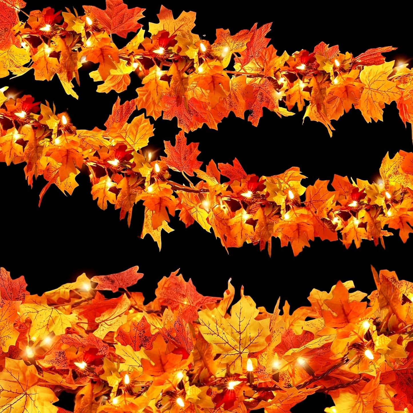 2Pack Fall Leaf Garland with Lights for Autumn Decor and More