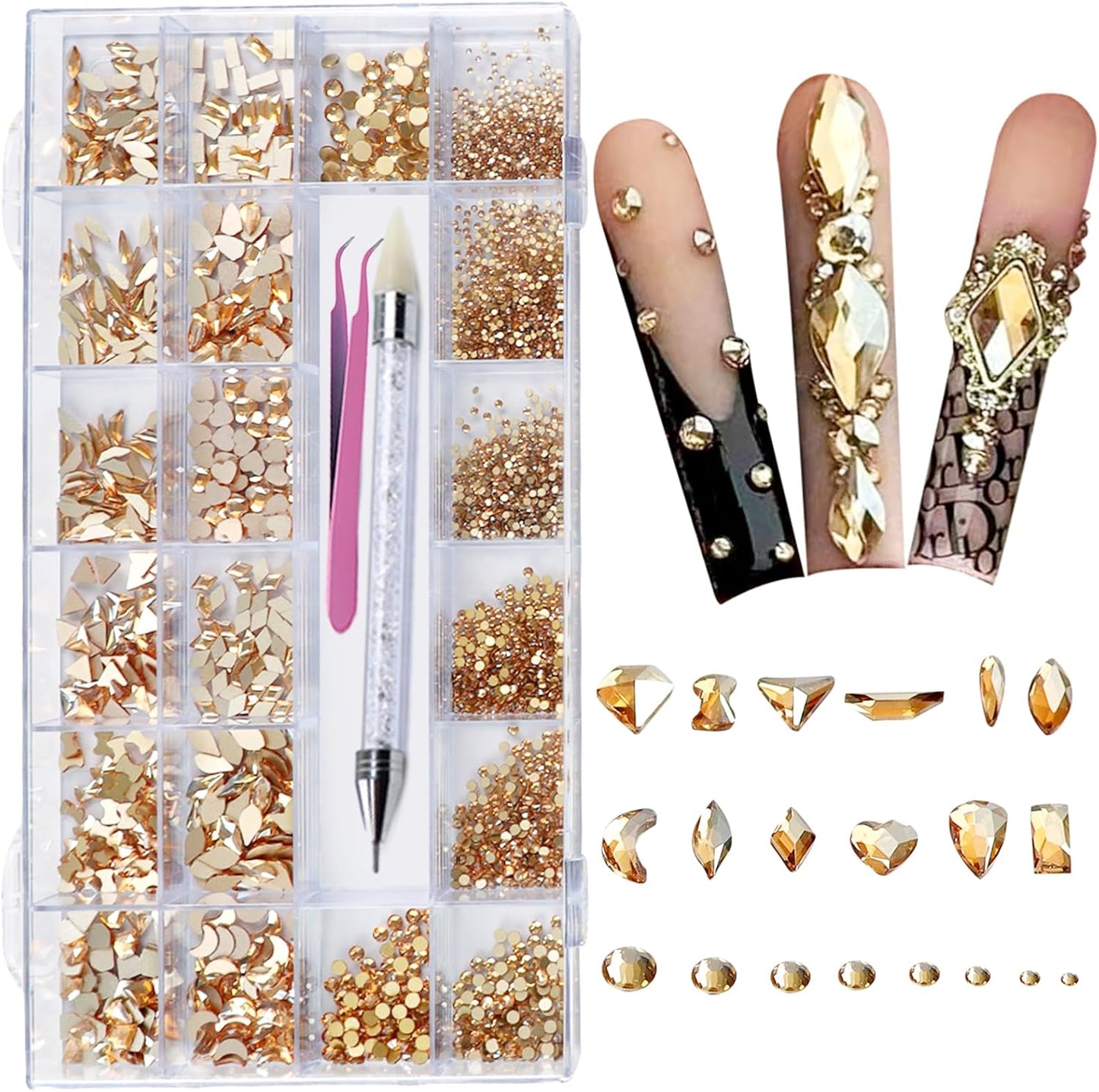 Gold Rhinestones for Nails - 6080Pcs Nail Art Rhinestones Kit