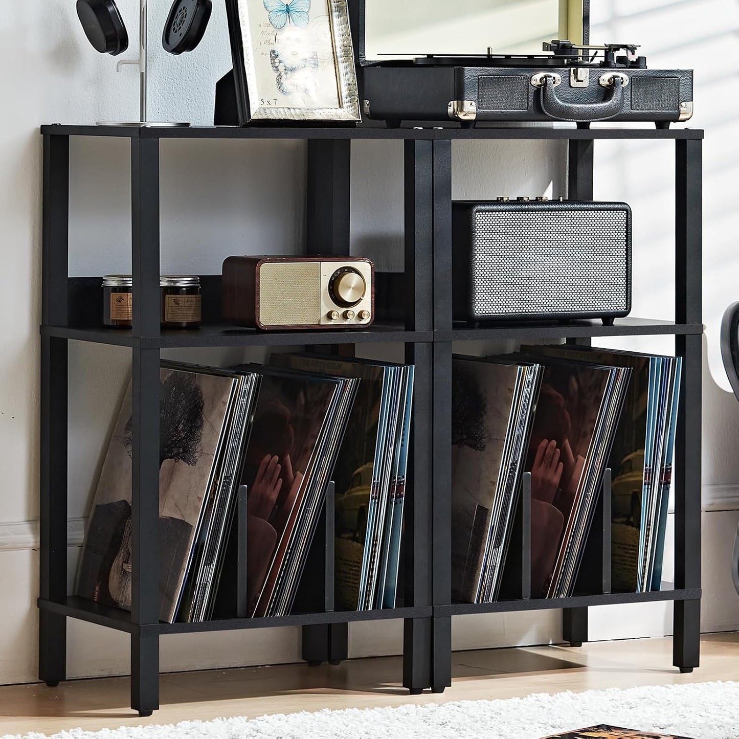 LELELINKY Record Player Stand Set of 2 for Vinyl Storage