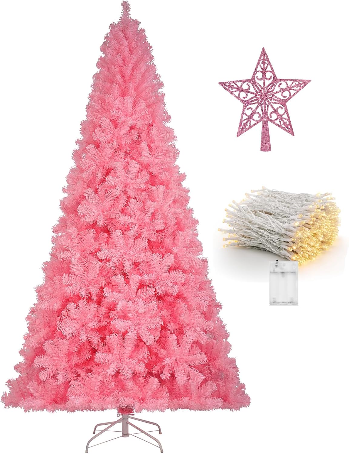 4ft Pink Christmas Tree with 450 Tips and LED Lights for Decor