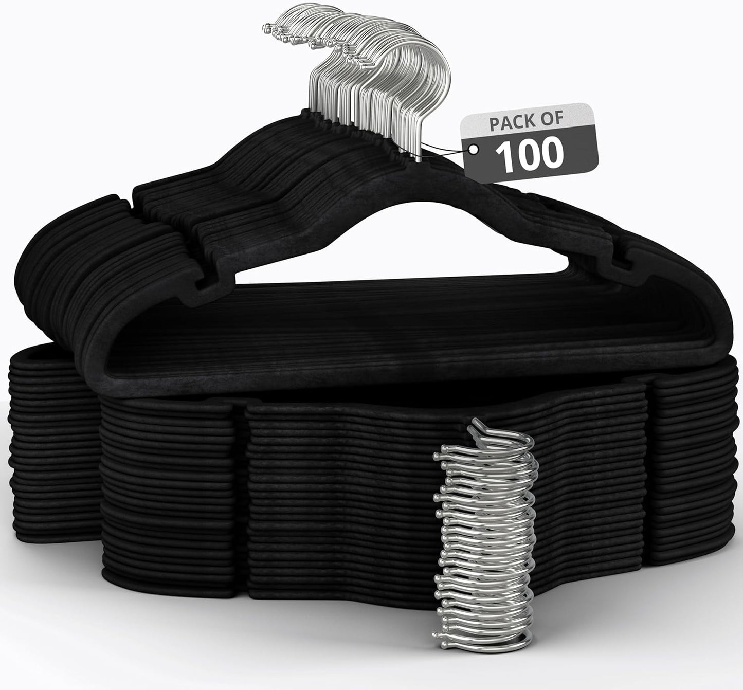 100 Pack Velvet Hangers for Clothes - Slim Space Saving Design