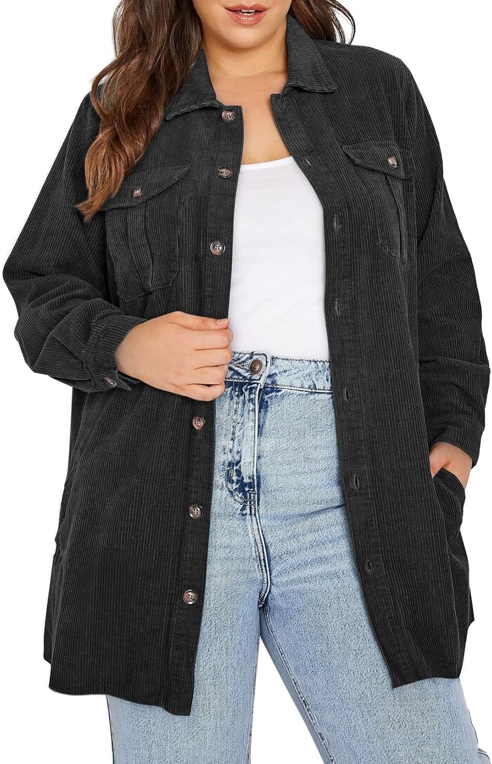 Eytino Plus Size Long Sleeve Button Down Boyfriend Shirts
