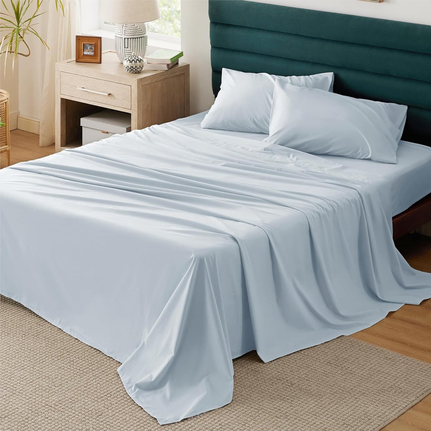 100% Cotton Percale Full Size Sheets Set with Deep Pockets