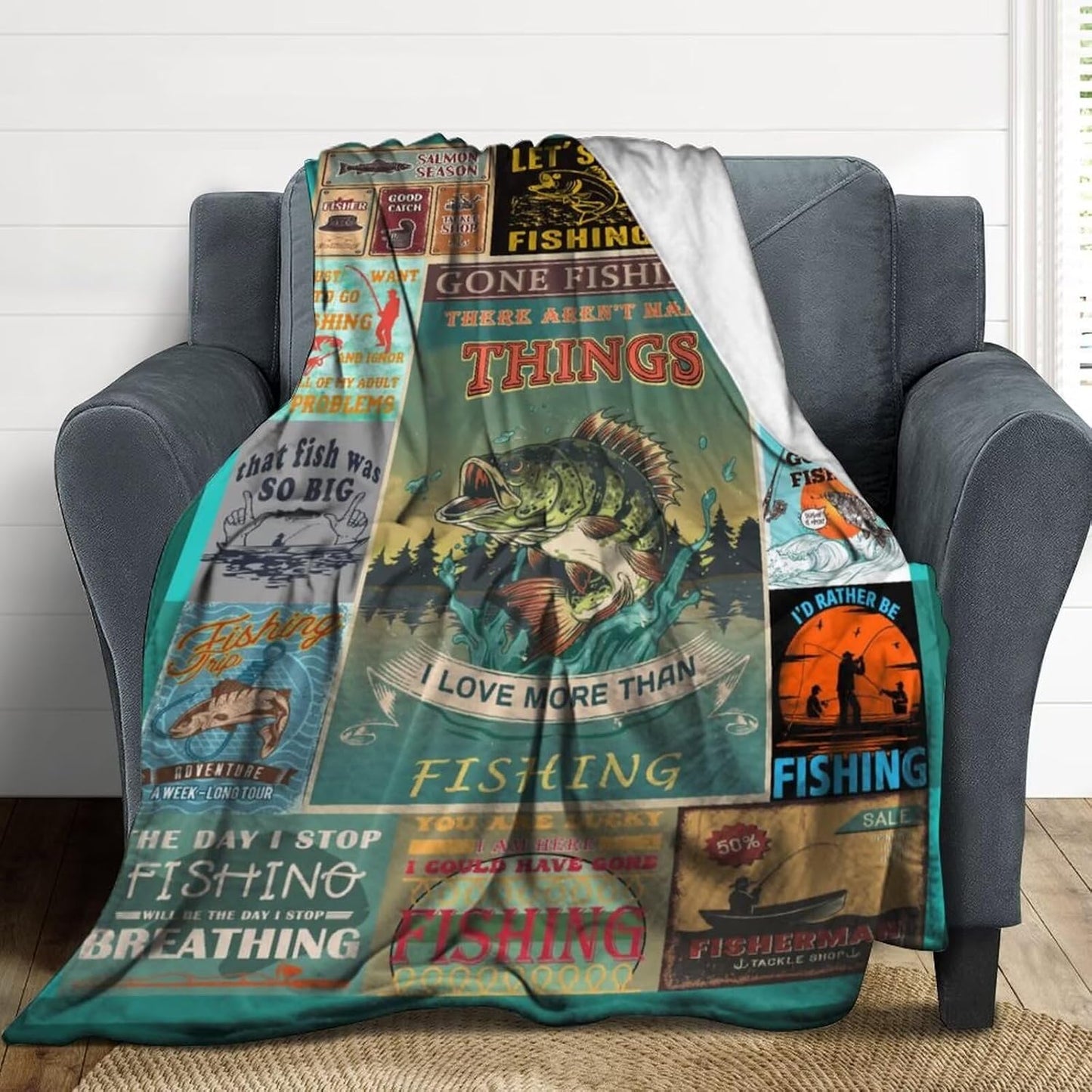 Cozy Fishing Gift Blanket 60X50