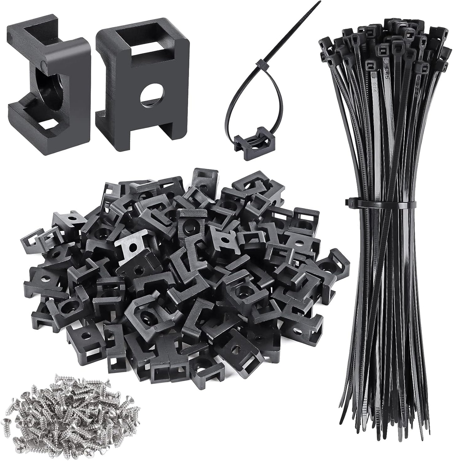 Secure Cable Organization Kit | 100 Mounts, Ties, Screws