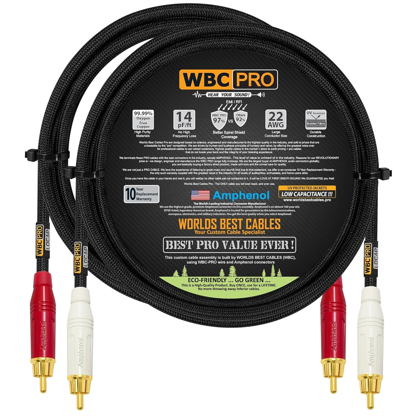2.5 Foot RCA Cable Pair - Low-Capacitance Audiophile Cables