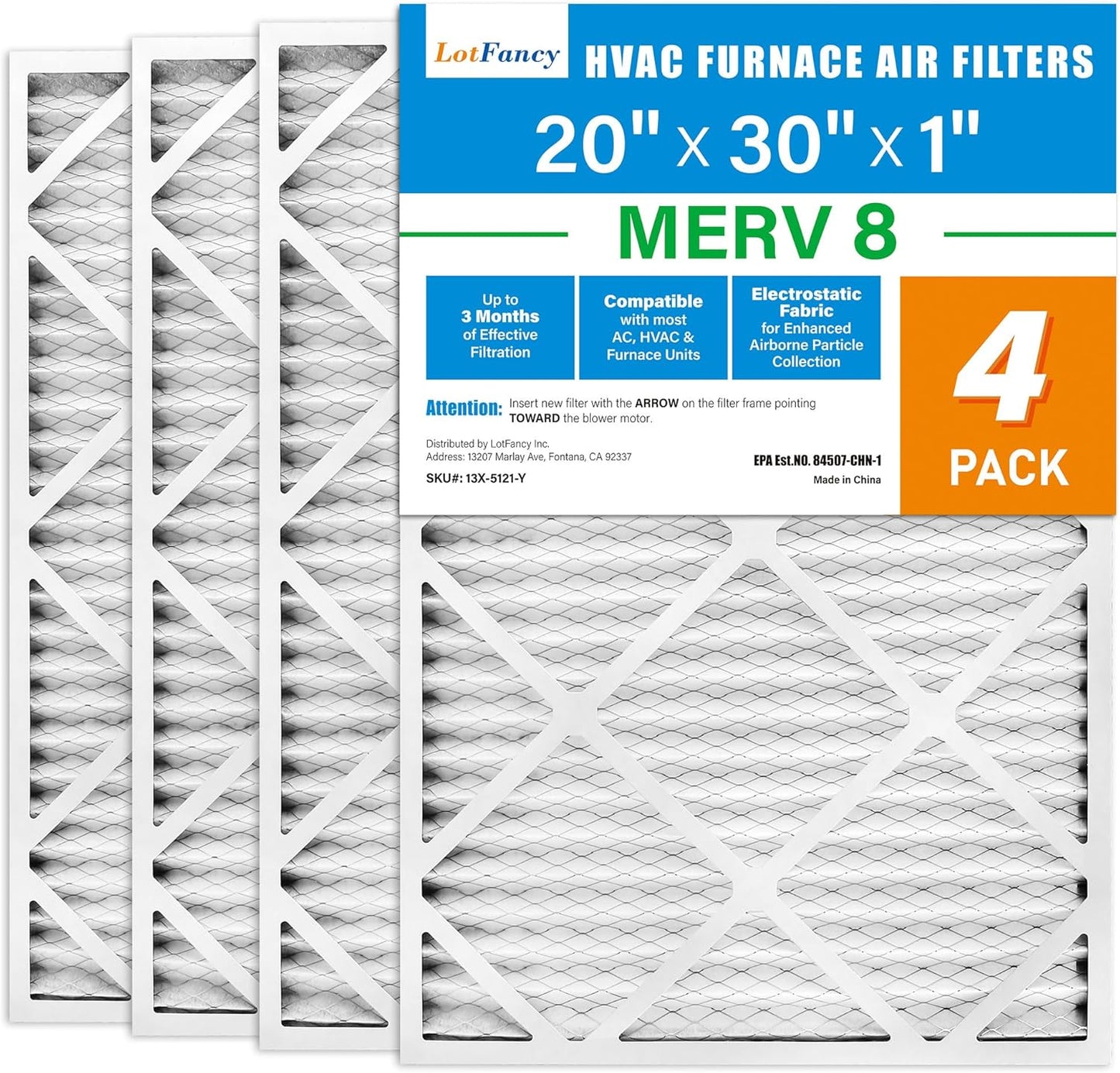 LotFancy 20x30x1 Air Filter MERV 8 for Home HVAC Systems