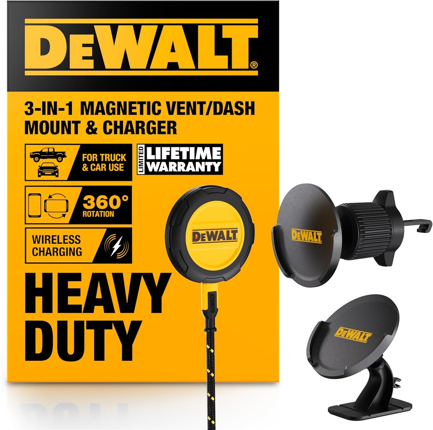 DEWALT Magnetic Phone Holder for Car with Heavy Duty Charger