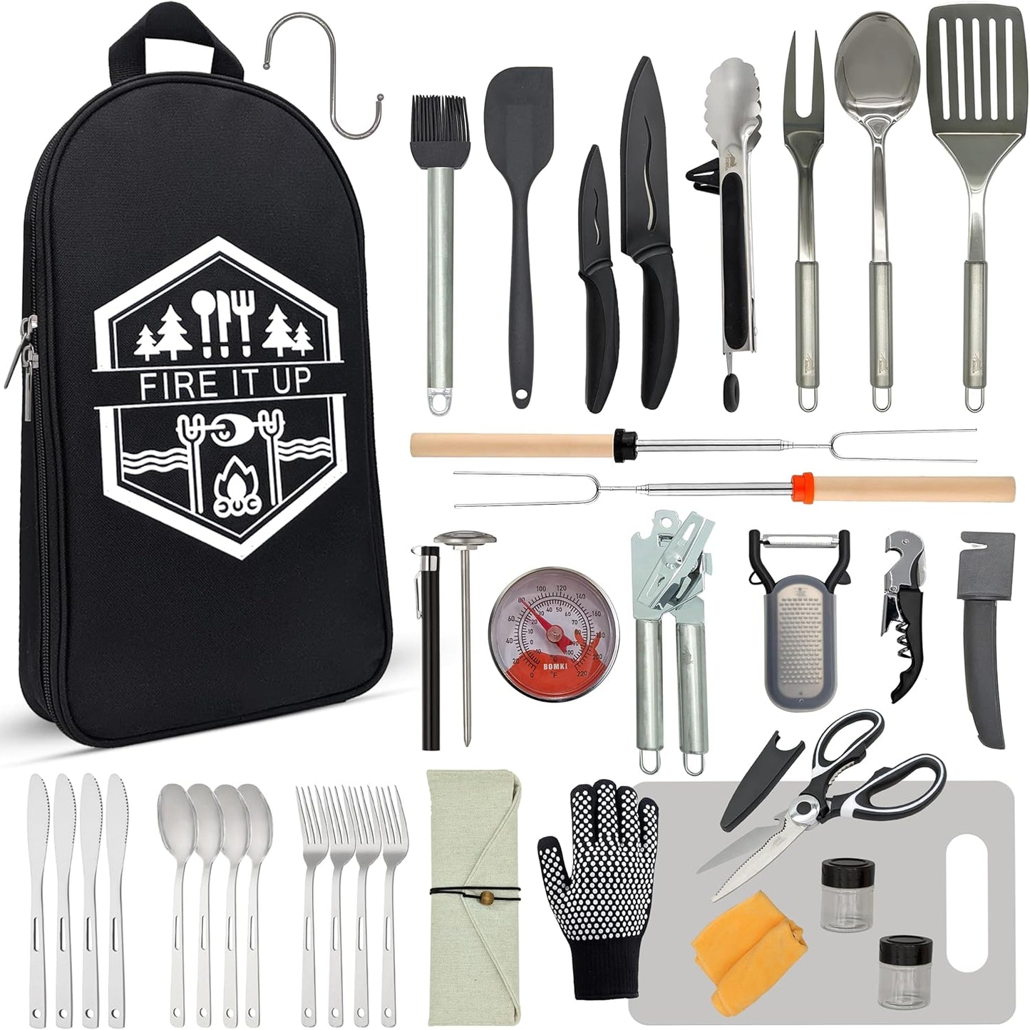 BOMKI Camping Cooking Utensils Set for Outdoor BBQ Adventures