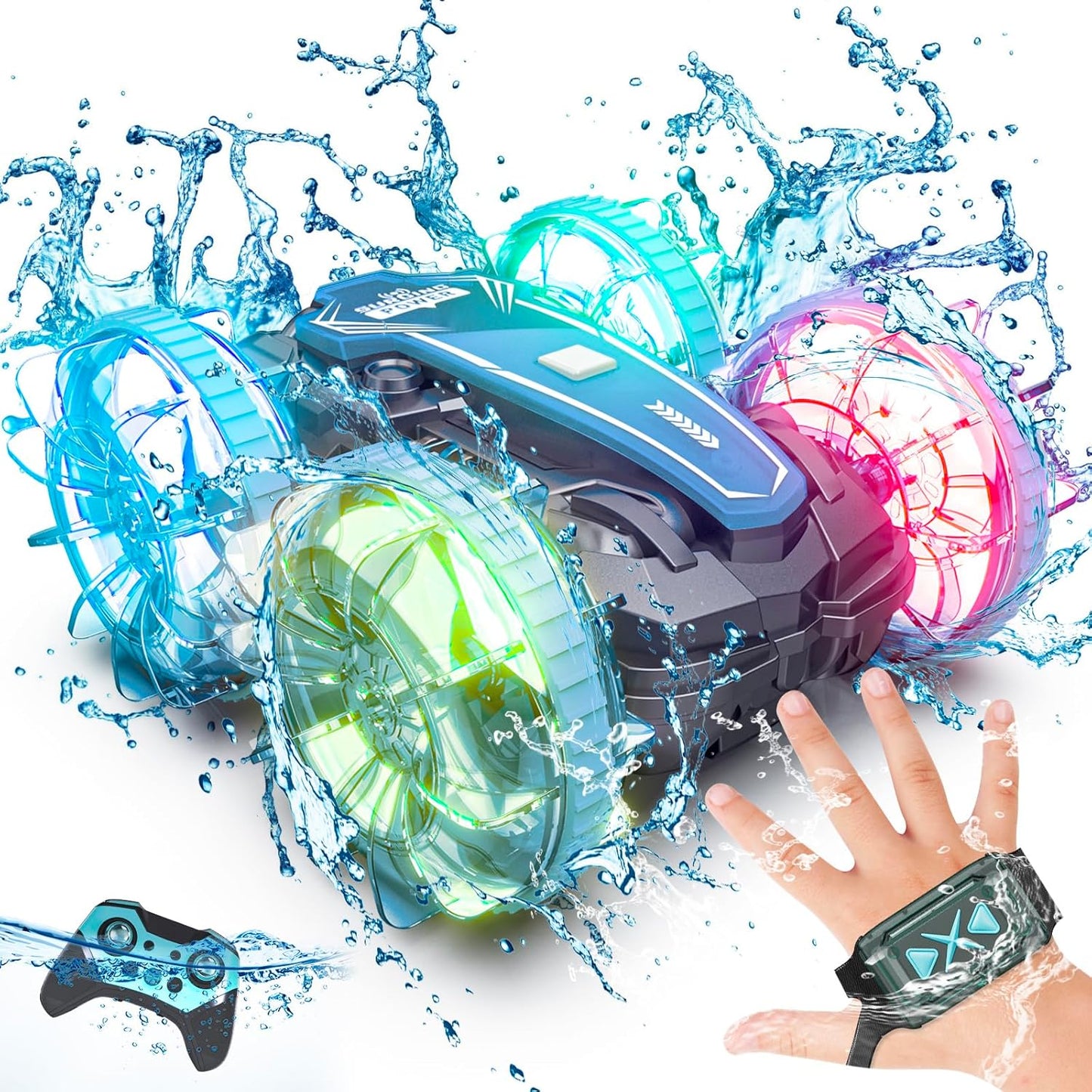 4WD Amphibious RC Car Boat, Waterproof & Gesture Remote, LED Lights - Ages 8-12