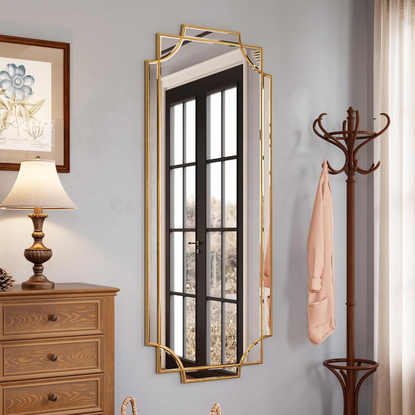 Gold Full Length Mirror for Wall - Decorative Beveled Design