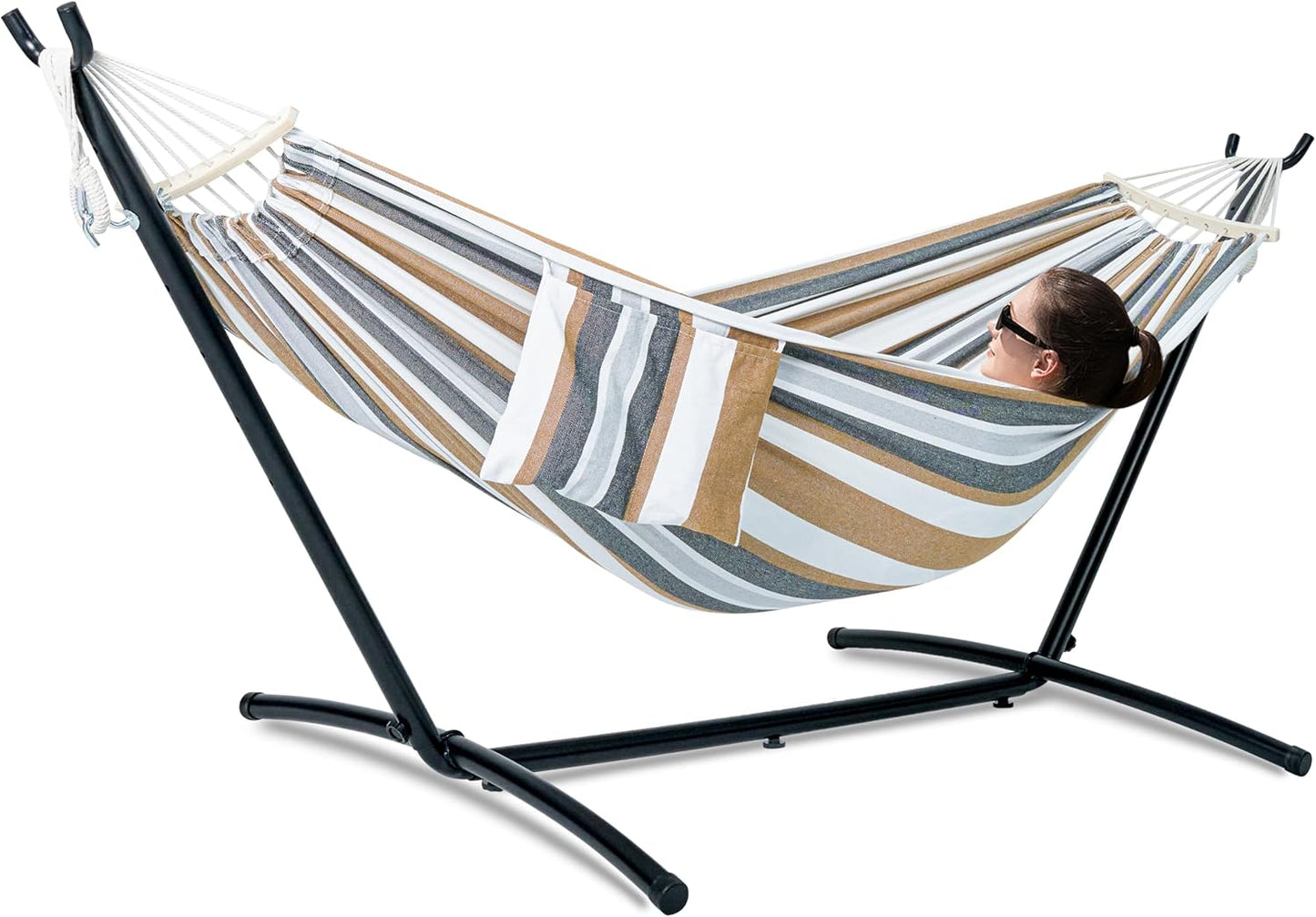 Double Hammock with Stand for Outside, Heavy Duty 600lbs Capacity