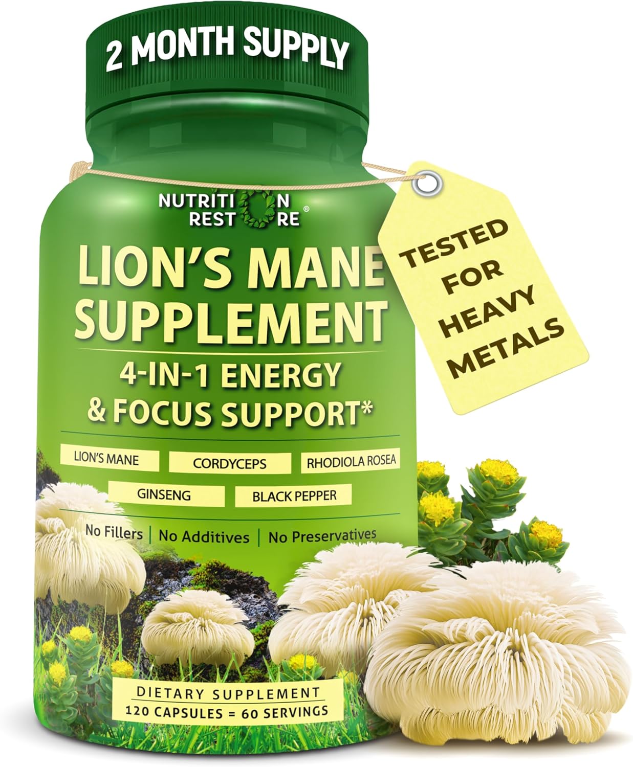 Organic Lion's Mane Supplement Capsules for Energy & Focus