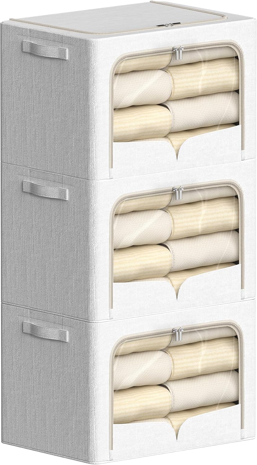 3 Pack Foldable Metal Frame Storage Bins for Organizing Clothes