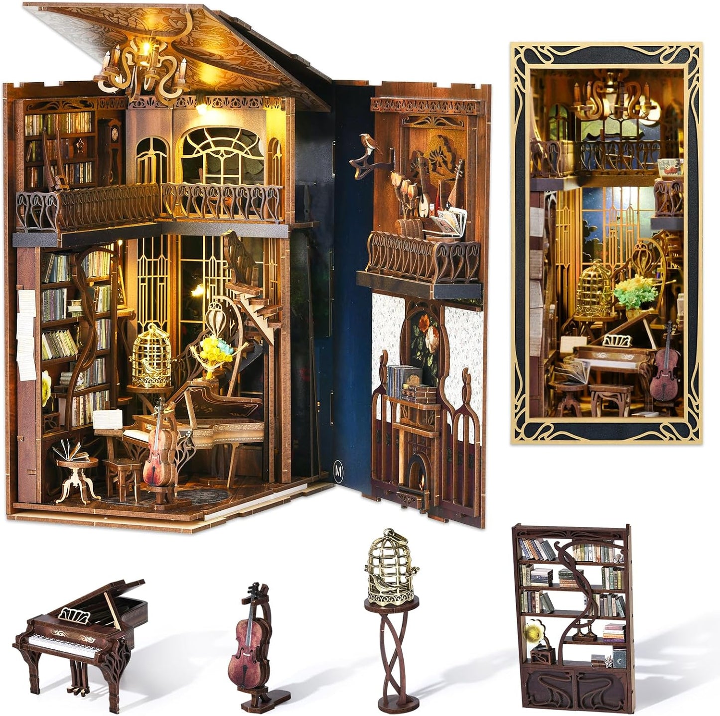 DIY Miniature Dollhouse Book Nook Kit with LED Light Decor